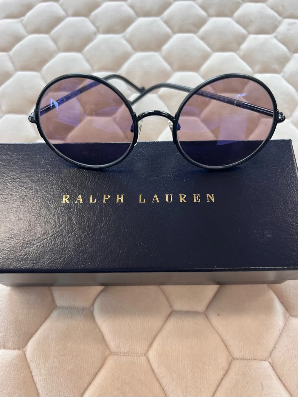 Authentic Ralph Lauren Round Black Frame Sunglasses with violet Transitions lens